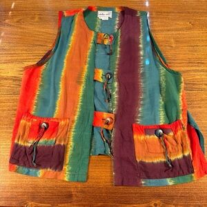 Winter Sun Handwoven Multi-Color Tie-Dye Vest Top Buttons Lagenlook Artsy